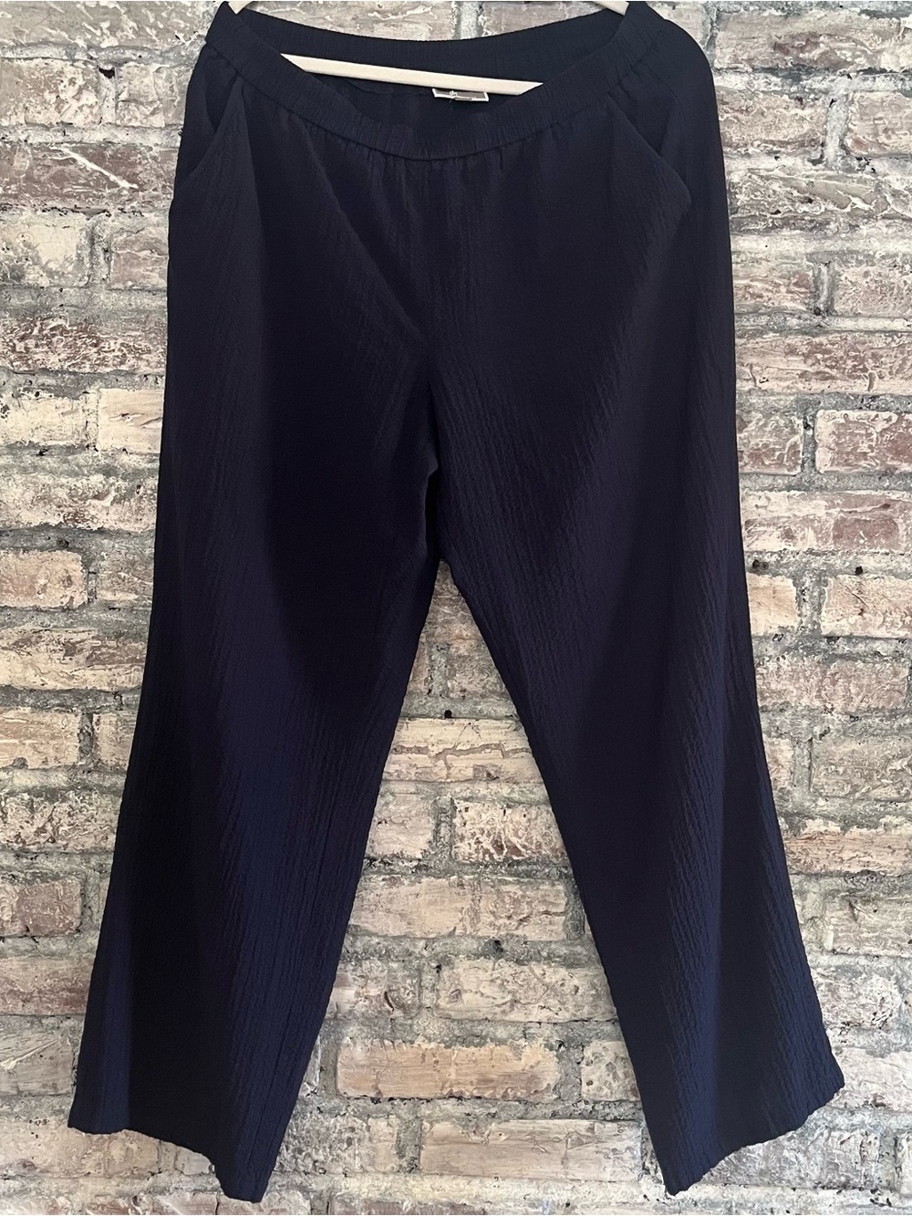 JM Collection Lightweight Crinkle Dark Navy Wide-Leg Pull-On Pants side pockets
